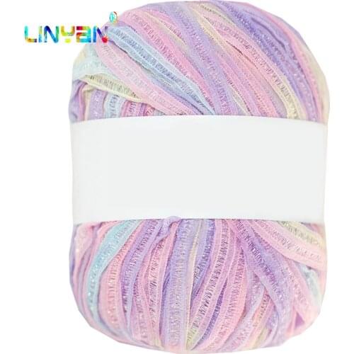 50g*2 pieces Super flash silk Band tulle lace knitted ibbon line Knitwear Hand Knitting Yarn For Knitting & Crocheting Thick t3