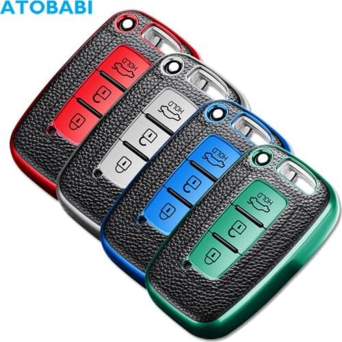 TPU Leather Car Key Cover For Kia Sportage Soul Sorento Forte Hyundai Elantra Sonata Veloster 3 Buttons Remote Control Fob Case
