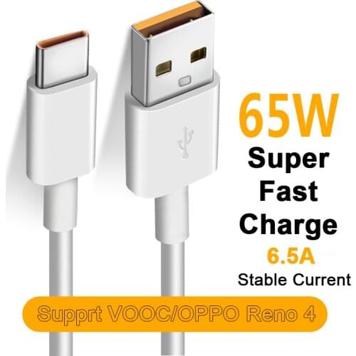 65W Super VOOC USB C Cable 6.5A Fast Charging Type-C Cable for Oppo Realme X 5 6 X50 X3 X5 Pro X50m X50t V5 C3 Quick Charge 3.0