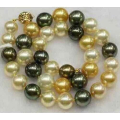 Gorgeous 10-11mm south sea round multicolor pearl necklac 18inch 14K Gold Clasp KKK