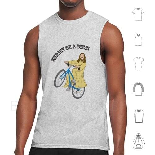 Christ On A Bike Tank Tops Vest Sleeveless Christ Jesus Bike Wheelie Bicycle Trick Wheel Wink Grin Lord Saviour Mountain
