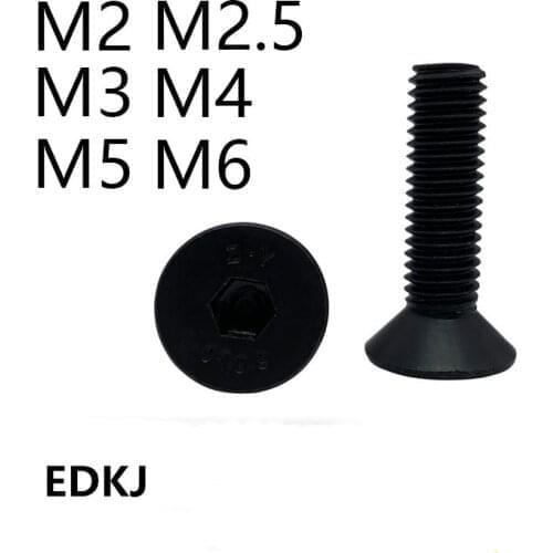 50pcs M3mm Hex Socket Head Cap Screw flat head countersunk head black grade 10.9 Alloy Steel