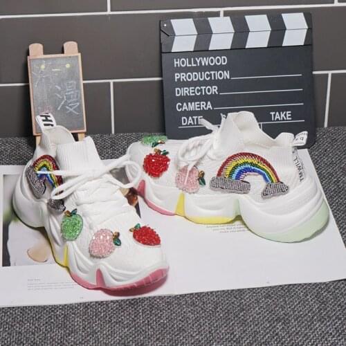 2021 new heavy industry beaded rainbow platform old shoes tide brand sports casual shoes womens