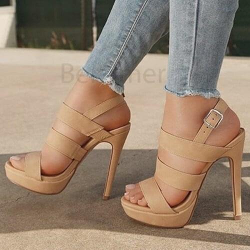 BERZIMER 2020 Women Platform Sandals Stiletto Heels Summer Straps Party Nude Sandalias Pumps Shoes Woman Large Size 45 49 50 52