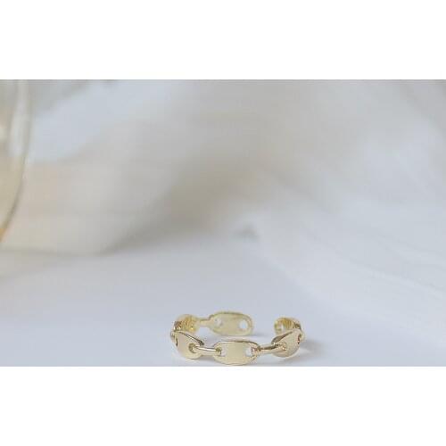14K Gold-plated Fashion Jewelry Oval Chain Ring Pig Nose Opening Adjustable Rings for Woman Shine Holiday Daily Simple Ring