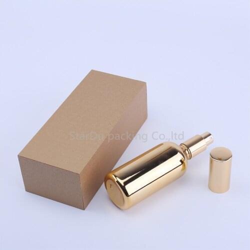 100ml Empty UV Gold Electroplate Perfume Cream Spray Lotion Pump Refillable Glass Bottles With A Box