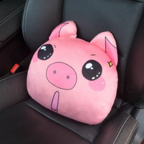 2PCS Breathable flannel Cloth Car Seat Lumbar Cushion Pillows Soft Back Support for Office Chair Support Cute pig tiger rabbit