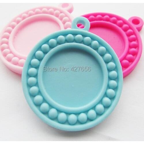 200pcs Mixed Colors Flatback Resin Round Charm Finding,Beads Border Base Setting Tray Bezel, for 25mm Cabochon/Cameo