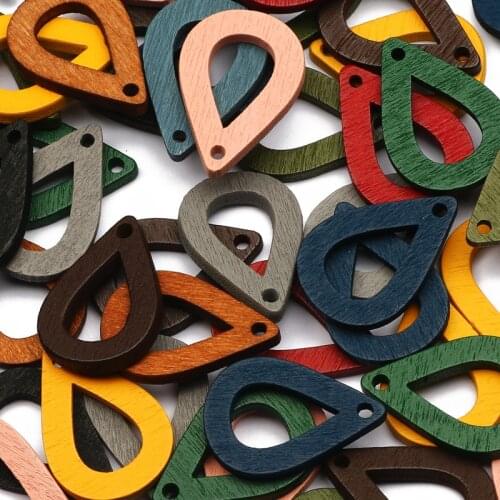 25x17mm 30pcs Mixed Colorful Drop Natural Wooden Beads Loose Beads For Jewelry Making DIY Costume Necklace Bracelet Accessories