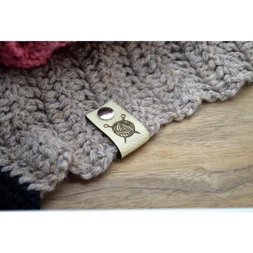 30pcs Handmade leather label with rivets, Custom clothing knitting tags, Sew in crochet Garment hats DIY labels with text logo