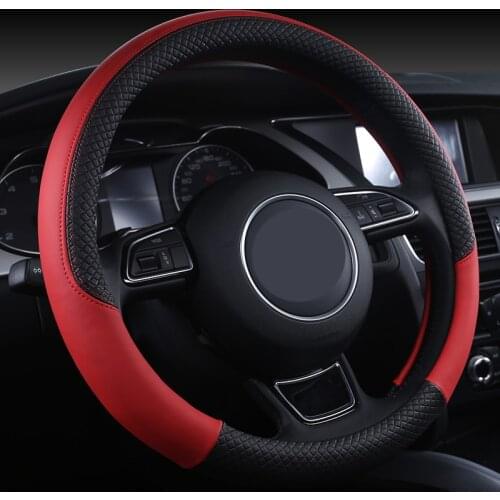3D brand Car steering-wheel 38cm Leather Hand-stitched PU leather Car Steering Wheel Cover Fit For Most Cars Styling