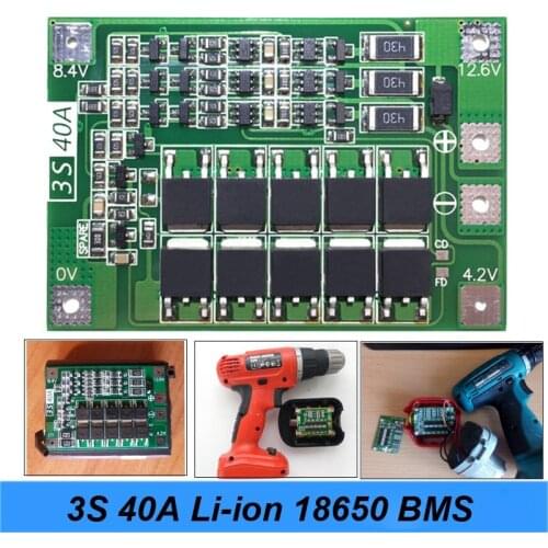 3S 40A For Screwdriver 12V Li-Ion 18650 Bms Pcm Battery Protection Board Bms Pcm With Balance Liion Battery Cell Pack Module