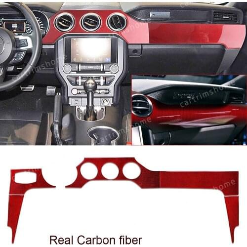 5*Red Carbon Fiber Dashboard Center Console Cover Trim For Ford Mustang 2015-19
