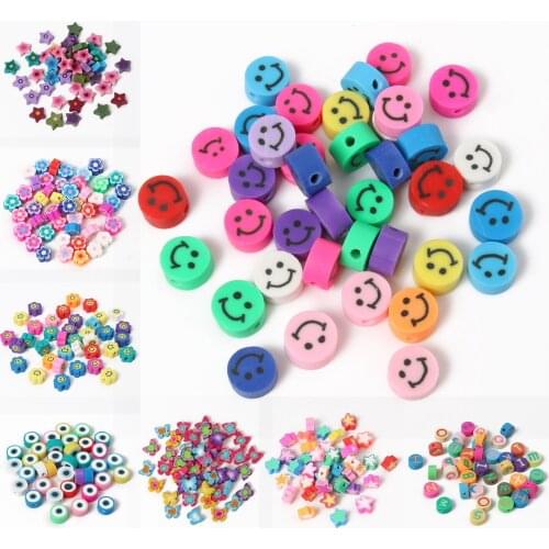 50 100pcs/lot Colorful Fruit/Flowers Beads Smile Polymer Clay Beads Polymer Clay Spacer Loose Beads for Necklace DIY Bracelets