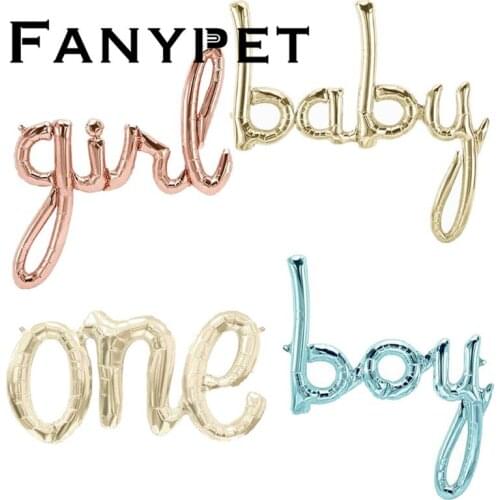 50pcs One Baby Boy Girl Script Foil Balloon Baby Shower 1st Birtdhay Party Decorations Gender Reveal Balloon Banner Decoration