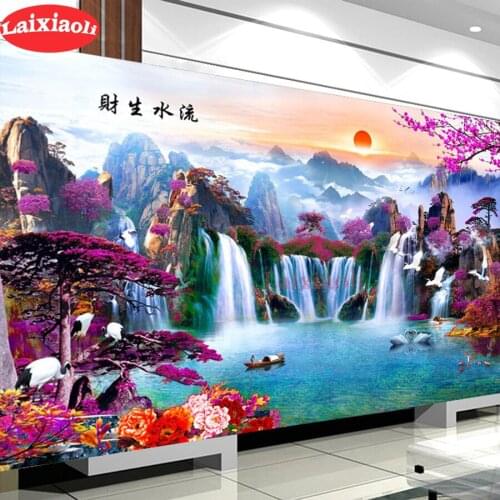 5D Diamond Painting Riches Landscape Full Square Round Diamond Embroidery Waterfall Rhinestone Mosaic Needlework Handmade Kit