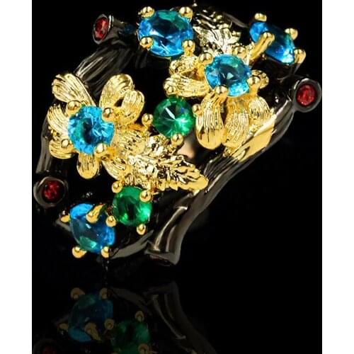 925 silver Fashion and popular color floral angel two-color ring for women wedding party engagement ring jewelry