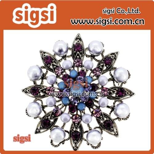 Antique crystal rhinestone flower brooch jewelry for decoration