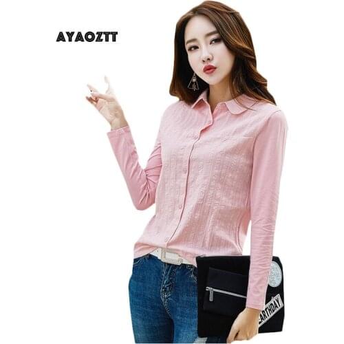 AYAOZTT Autumn Long Sleeve Tshirt For Women Cotton T Shirt Femme Casual White T-shirt Female Tee Tops Lady T-Shirts Plus Size