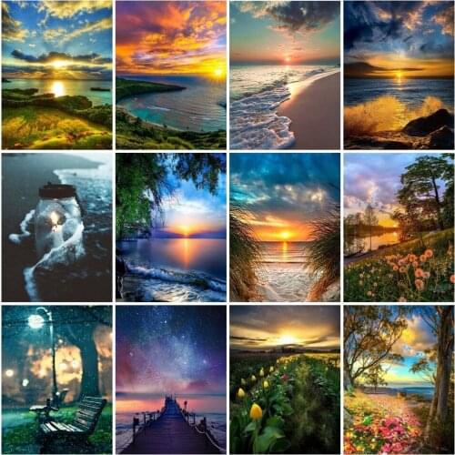 AZQSD 5D Diamond Painting Sunset Scenery Diamond Embroidery Landscape Sale Needlework Mosaic Rhinestones Pictures Home Decor