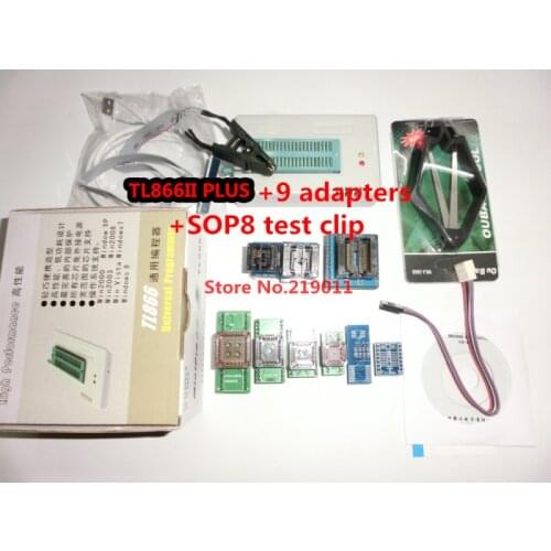 Free Shipping! MiniPro V7.03 TL866II PLUS USB Universal Programmer/Bios Programmer 15000 +9 Adapters +IC Clamp SOIC8