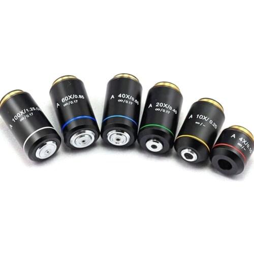 Biological Microscope Achromatic Infinity Objective Lens 4X 10X 20X 40X 60X 100X Infinity System for Olympus Microscope