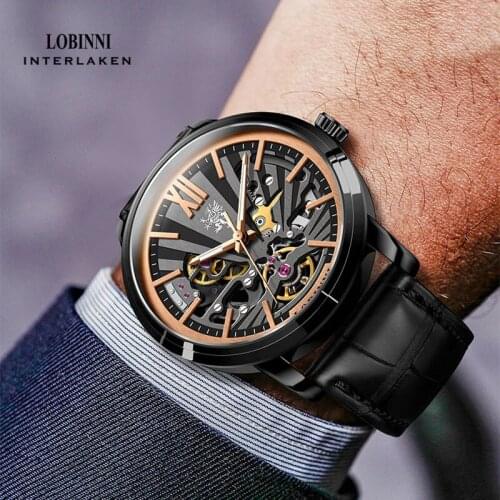 LOBINNI Top Brand Luxury Automatic Men Watch Skeleton Mechanical Watch Waterproof Sapphire Glass Male Watches Relogio Masculino