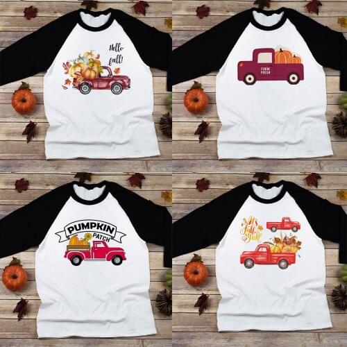 Give Thanks Truck Pumpkin Kids Holiday Ralgan T-shirts Boy Girl T Shirt Thanks Giving Day Children Long Sleeve Tops Wear