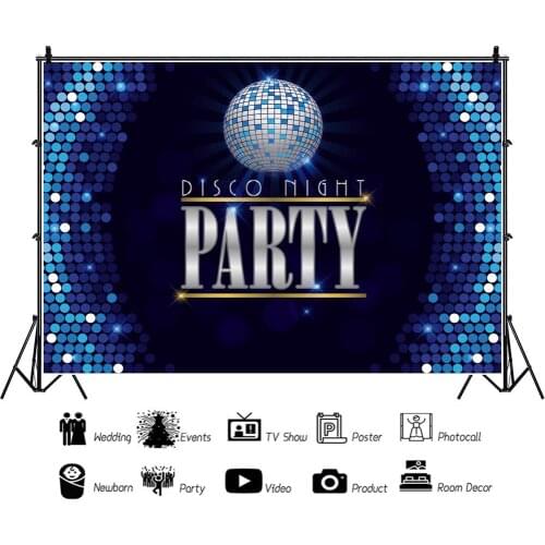 Blue Disco Party Ballroom Sparkle Portrait Photography Backdrop Decor Friends Photo Background Studio Photocall Props