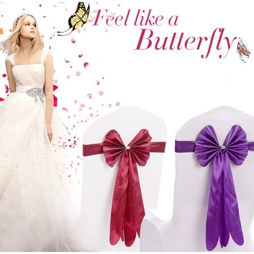 Hot Sale 100pcs/lot Wedding Party Ceremony Decoration Satin Ribbon Bow Knot Chair Sash Hotel Banquet Chair Band Back Decor