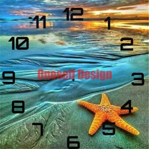 2021 new style picture of rhinestones clock beach 5d diamond painting full clock diy frame decoration home diamond mosaic sale