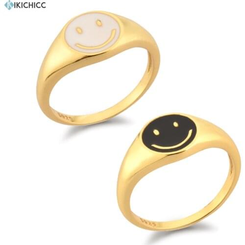 KIKICHICC 925 Sterling Silver Gold White Black Smile Enamel Thick Ring Size Luxury Spring Fine Jewelry Colorful Women Gift