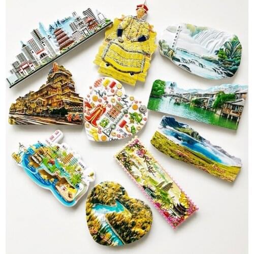 China Tourism Souvenir Resin 3D Fridge Magnets Xinjiang Wuhan Jilin Guizhou Wuzhen Guilin Dali Refrigerator Magnetic Stickers