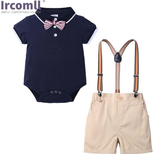 Ircomll 2 piece Newborn Baby Boy Clothes Set Gentleman Cotton Infant short sleeve Boys birthday Clothing Set Jumpsuit+Overall