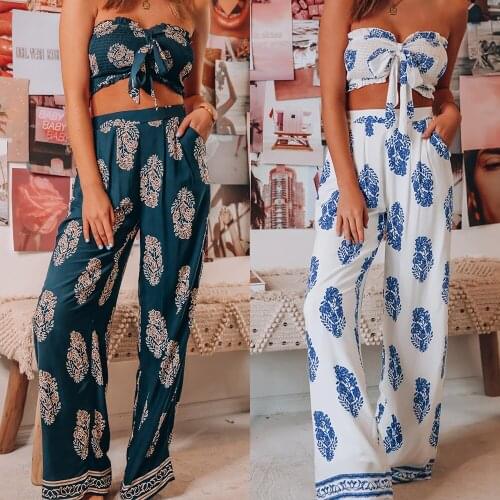 Leaf Print Women Outfits Tracksuit Set Suits Ladies Clothing Summer Sexy 2 Piece Tank Top + Pants Female Clothes D30