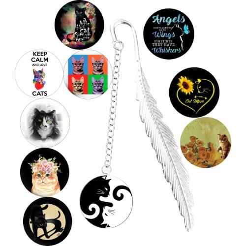 Meow Cat Metal Bookmark Feather Pin Kindergarten Kawai Cute Animal Cartoon Black Cats For Notebook Book Marque Page Mate Marker