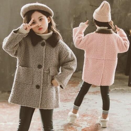 Fashion Girls Woolen Fur Coat Kids Outerwear Long Jackets Children Clothes Winter Thick Warm Coats For Girls 6 9 12 14 Year