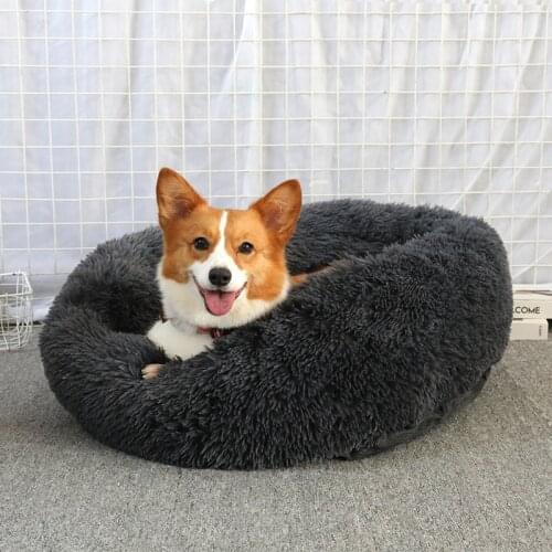 Super Soft Pet Bed Kennel Dog Round Cat Winter Warm Sleeping Bag Long Plush Puppy Cushion Mat Portable Cat Supplies 46/50/60cm