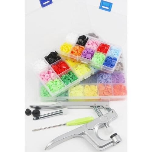 DIY Clothes T5 Plastic Fasteners 240set Snap Resin Button Press Stud Cloth Tool Hand Pressure Pliers Kit With Box Tools