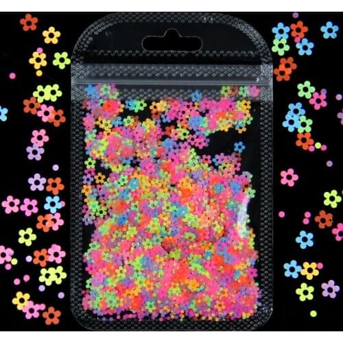 4mm Neon Flower Nail Art Sequins Fluorescence Sparkly Glitter Flakes Mixed Color Nails Slices Gel Polish Manicure 3D Decorations