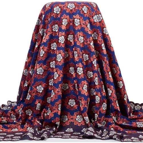 Zhenguiru New Red Swiss Voile Lace Cotton Fabric 2021 Flowers Sewing Embroidery Nigorian Fabric Women Wedding Dress Party A2454