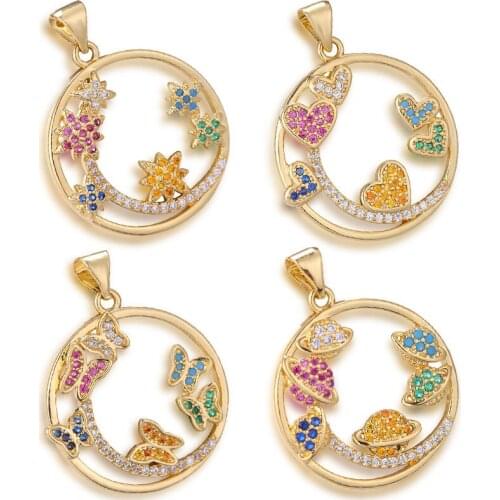 Butterfly Earth Coin Charms for Necklace Making Supplies Metal Gold Lock Accessories Diy Jewelry Copper CZ Zircon