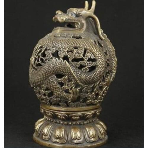 RARE CHINESE OLD BRONZE COLLECTABLE HANDWORK CARVED DRAGON INCENSE BURNER