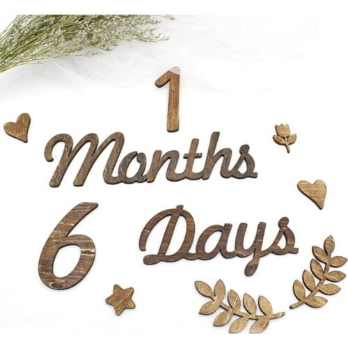 XXFE 18 Pcs/Set Baby Milestone Cards Newborn Photography Props Numbers Engraved Cutouts Days Months Wooden Chips