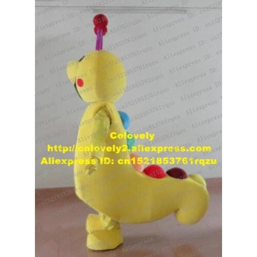 Rompish Yellow Carpenterworm Caterpillar Bean Worm Bug Mascot Costume Cartoon Character Mascotte Red Cheek Black Mouth ZZ230 FS