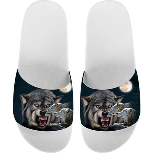 HYCOOL Sandals Men Cool Moon Animal Wolf Print Male Slippers Summer Shoes Adult Flip Flops Casual Comfortable Bathing Shoes Flat
