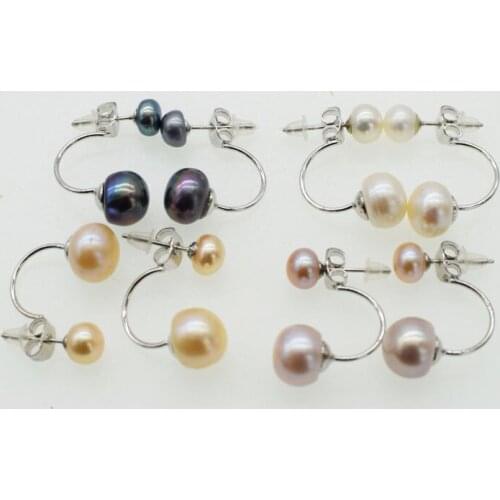 Freshwater pearl white/black/pink/purple coin stud 7-10mm earrings FPPJ wholesale beads