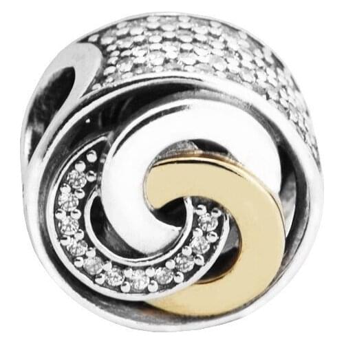 CKK 925 Sterling Silver Interlinked Circles Charms Beads Fits Original Bracelets DIY Charm Silver 925 Jewelry Berloque