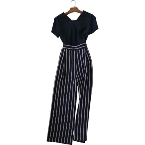 Summer Chic Chiffon V-neck Short Sleeve Shirt Top and Trendy Striped Wide Leg Pants Office Lady 2 Pieces Fashion Set