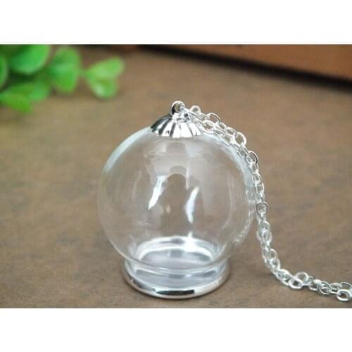30x20mm Glass globe sliver plated base sit glass vial pendant Mini jewelry pendant, with chain,handmade necklace pendant